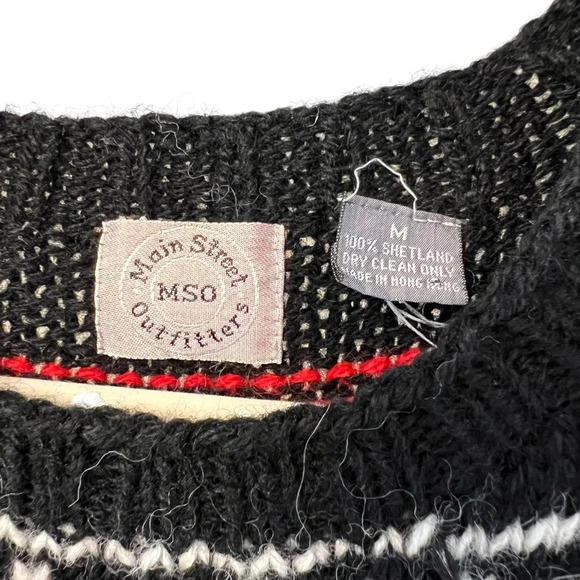 Vintage Main Street Outfitters Southwestern Shetland Wool Sweater Black Red VTG - Picture 4 of 6